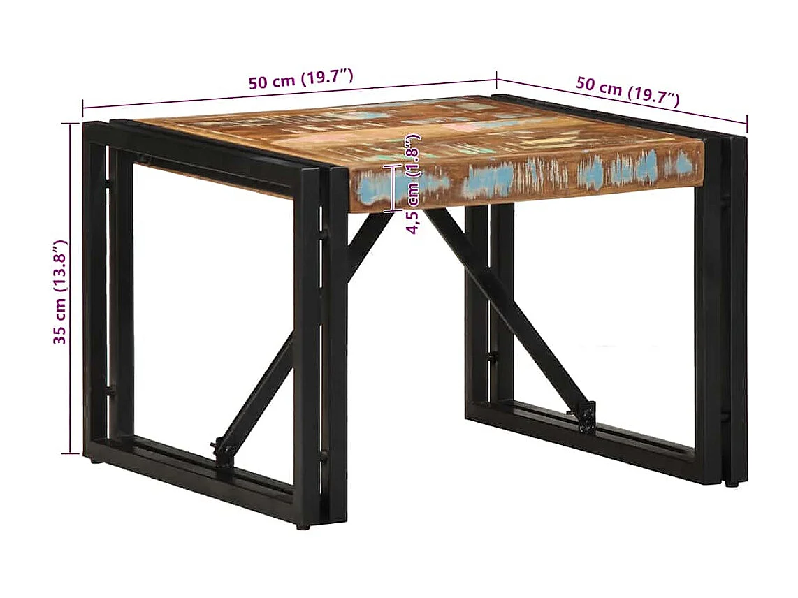 Table basse multicolore 50x50x35 cm bois de récupération massif