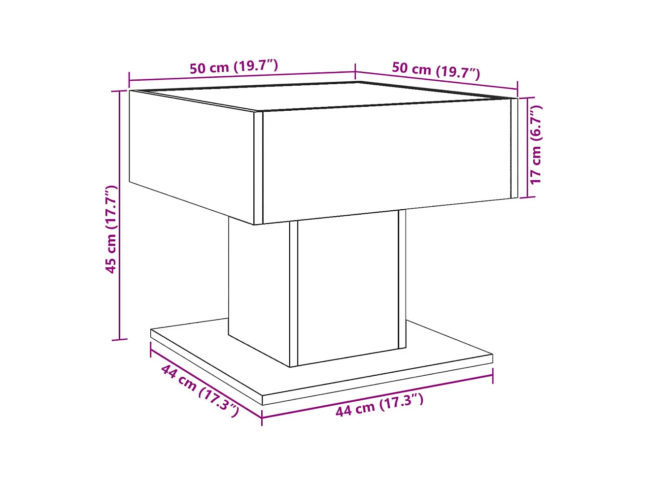 Table basse avec LED sonoma gris 50x50x45 cm bois d'ingénierie