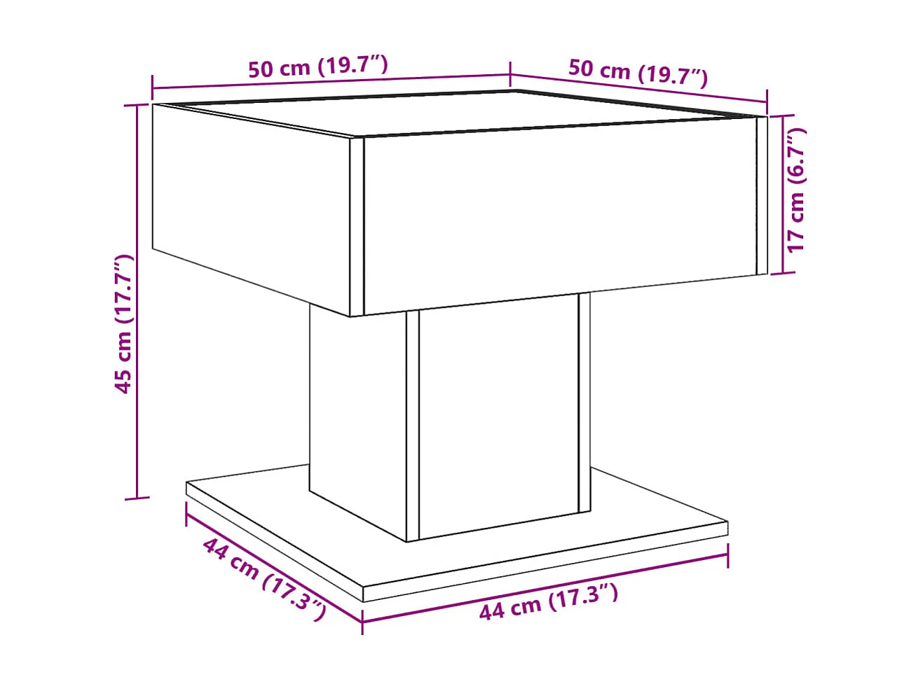 Table basse avec LED sonoma gris 50x50x45 cm bois d'ingénierie
