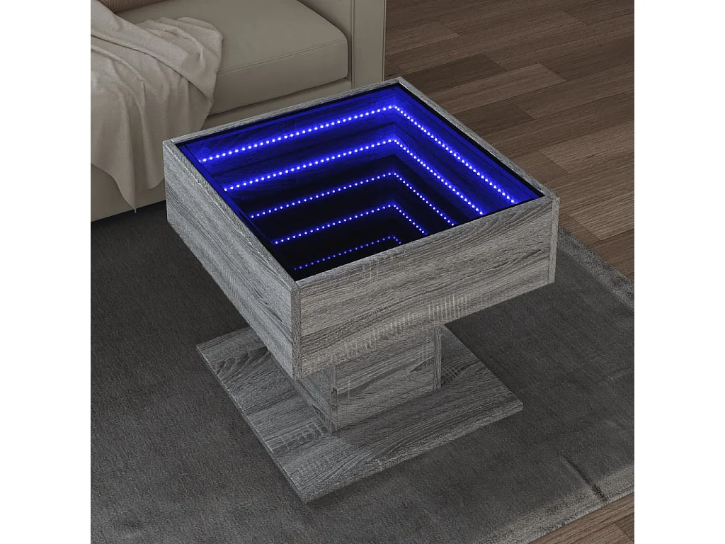 Salontafel met LED 50x50x45 cm bewerkt hout grijs sonoma eiken