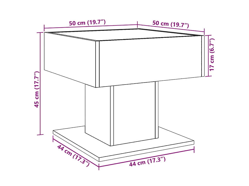 Salontafel met LED 50x50x45 cm bewerkt hout grijs sonoma eiken