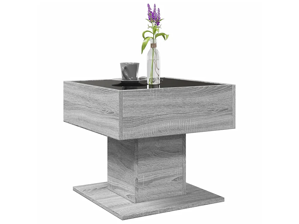 Salontafel met LED 50x50x45 cm bewerkt hout grijs sonoma eiken
