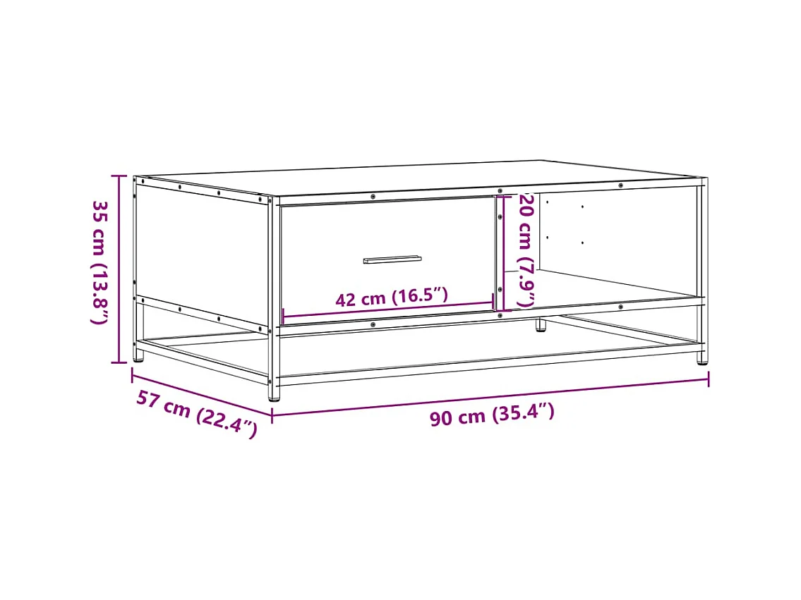 Table basse chêne sonoma 90x57x35 cm bois d'ingénierie et métal