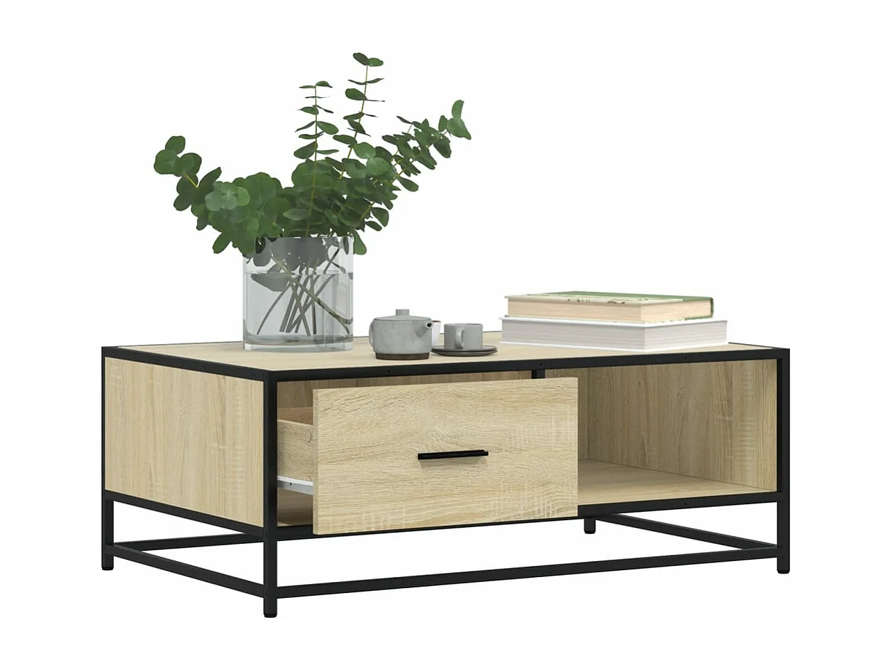 Table basse chêne sonoma 90x57x35 cm bois d'ingénierie et métal