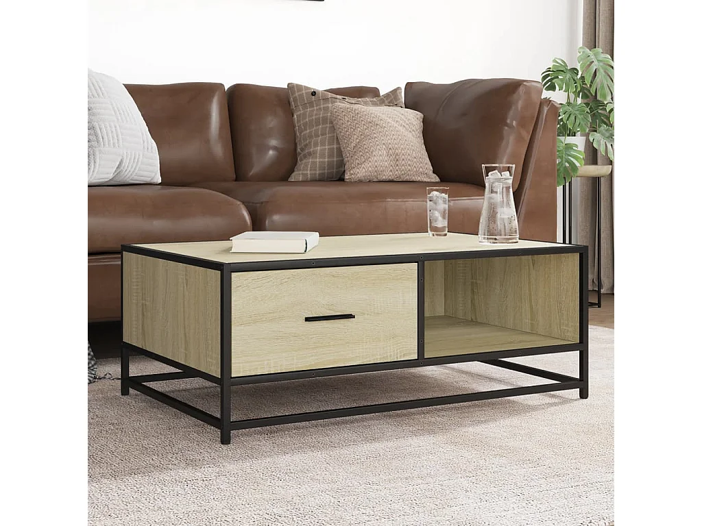 Tavolino Rovere Sonoma 90x57x35 cm Legno Multistrato e Metallo
