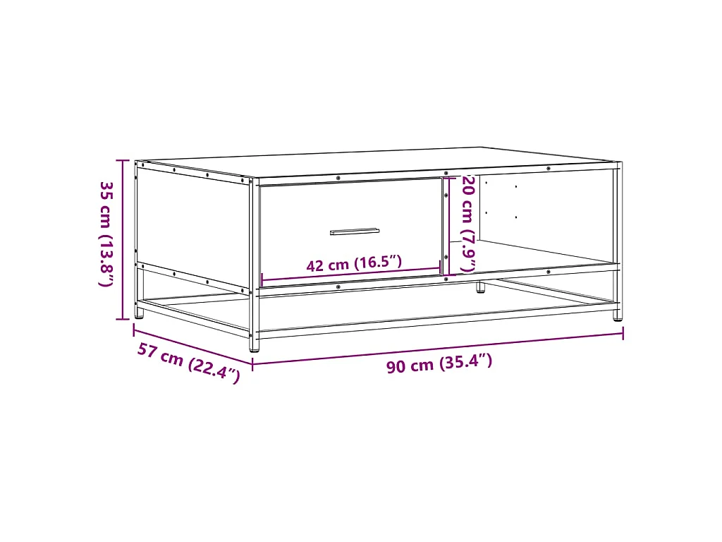 Tavolino Rovere Sonoma 90x57x35 cm Legno Multistrato e Metallo