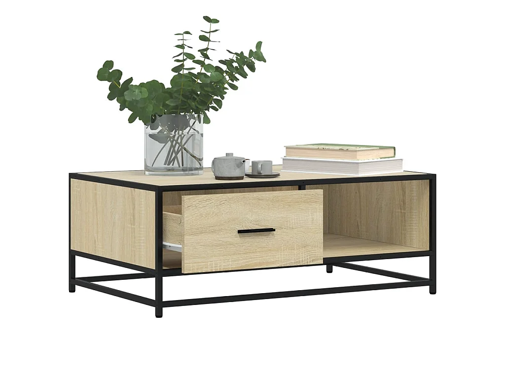 Tavolino Rovere Sonoma 90x57x35 cm Legno Multistrato e Metallo