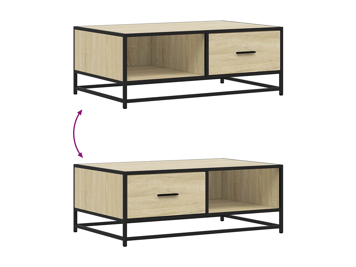 Tavolino Rovere Sonoma 90x57x35 cm Legno Multistrato e Metallo
