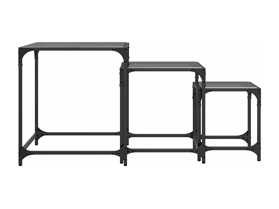 Tables basses gigognes 3 pcs dessus en verre noir acier