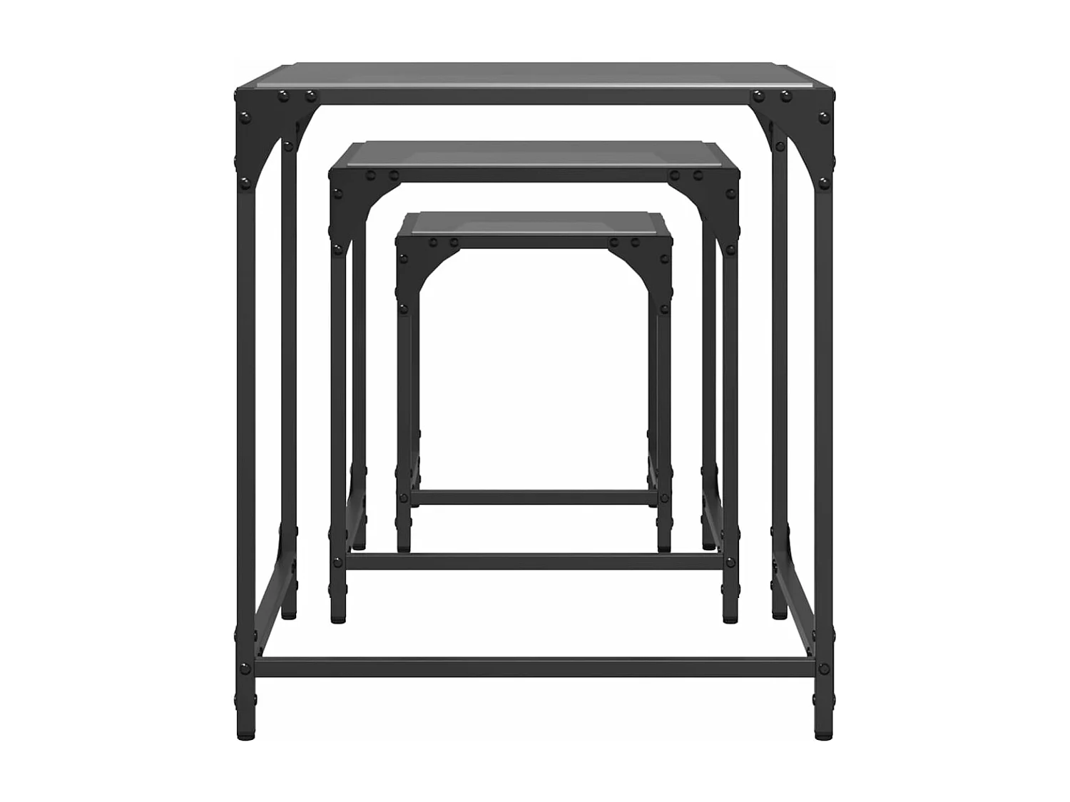 Tables basses gigognes 3 pcs dessus en verre noir acier