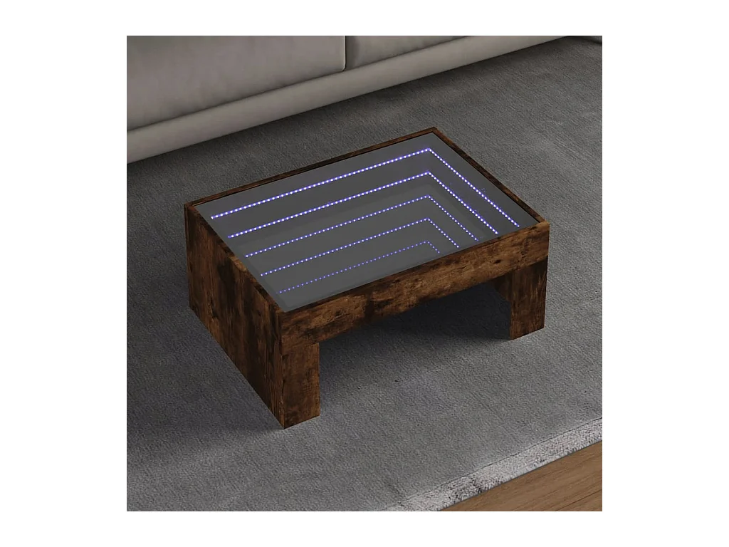 Table basse avec LED infini chêne fumé 70x50x30 cm