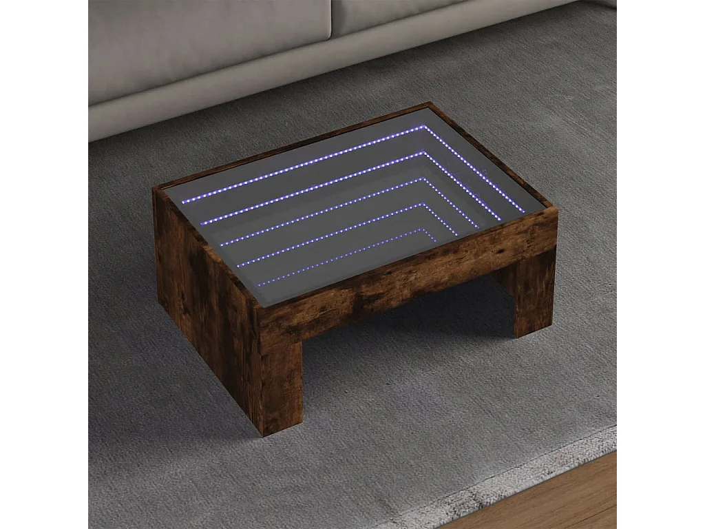 Table basse avec LED infini chêne fumé 70x50x30 cm