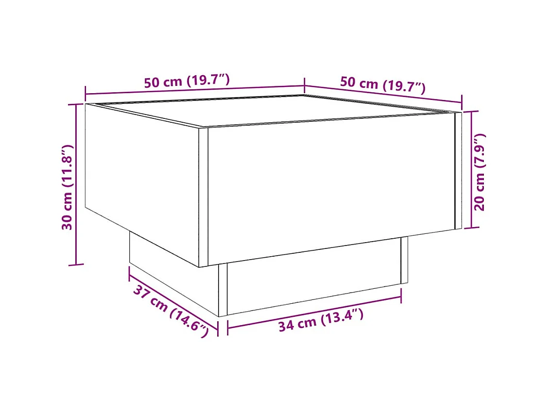 Salontafel met LED 50x50x30 cm bewerkt hout wit
