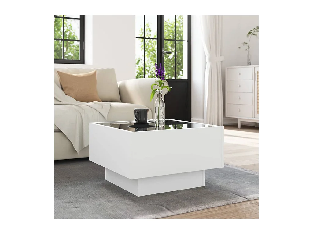Salontafel met LED 50x50x30 cm bewerkt hout wit