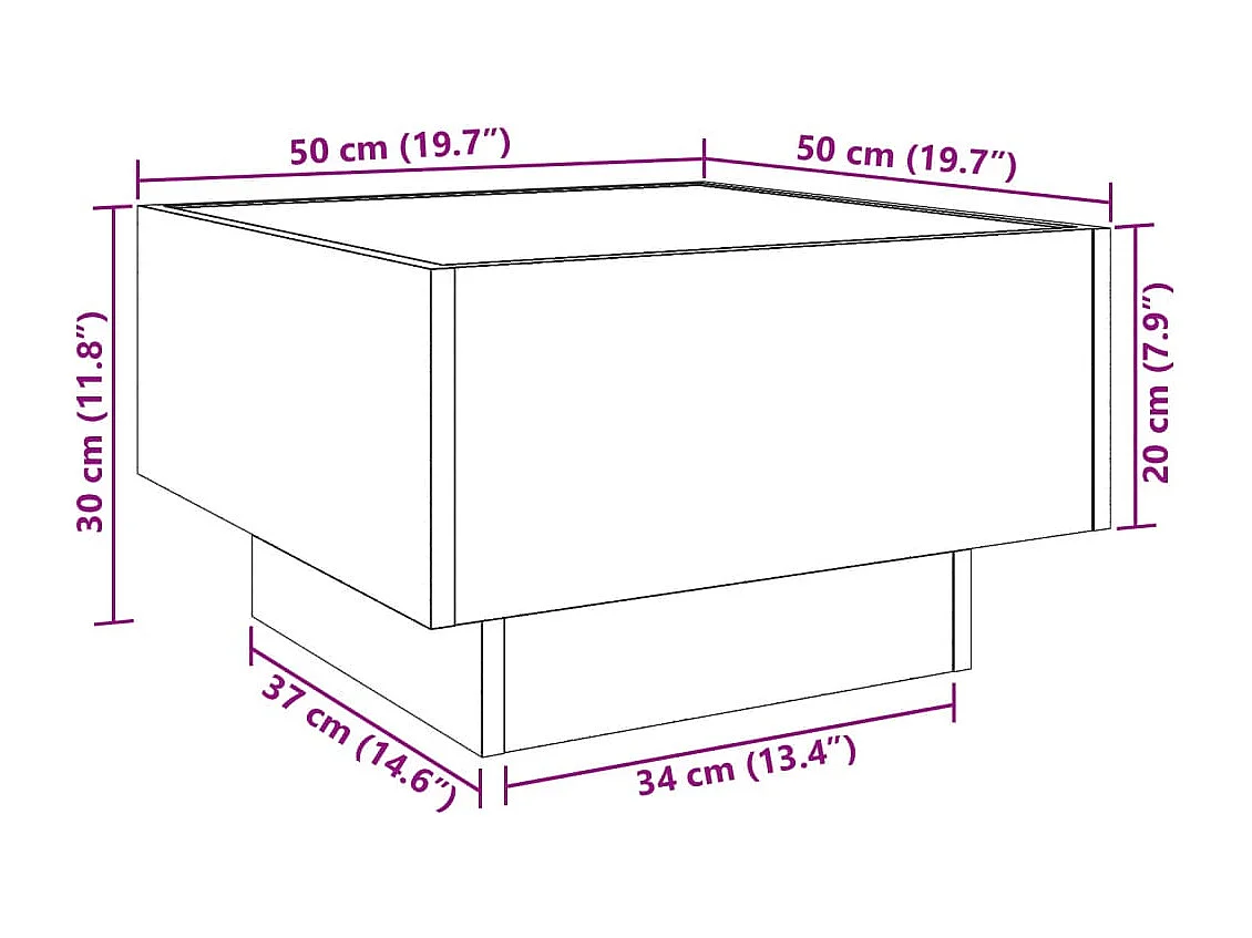 Table basse avec LED blanc 50x50x30 cm bois d'ingénierie
