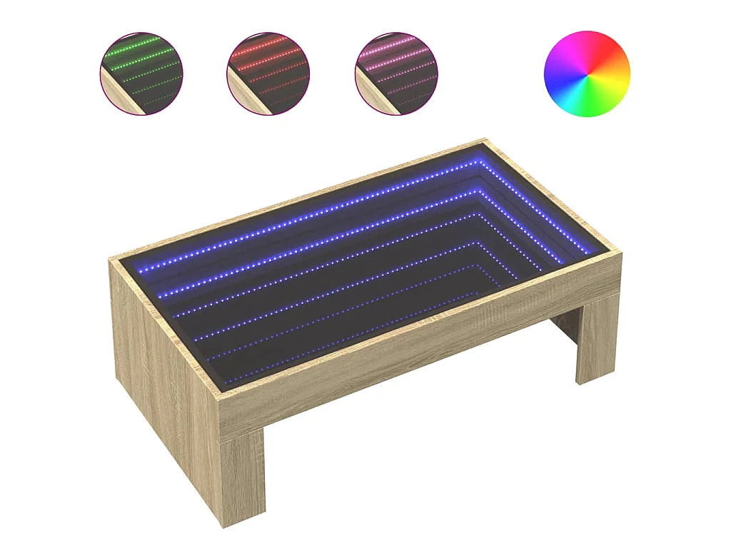 Mesa de centro luzes LED Infinity 90x50x30 cm carvalho sonoma