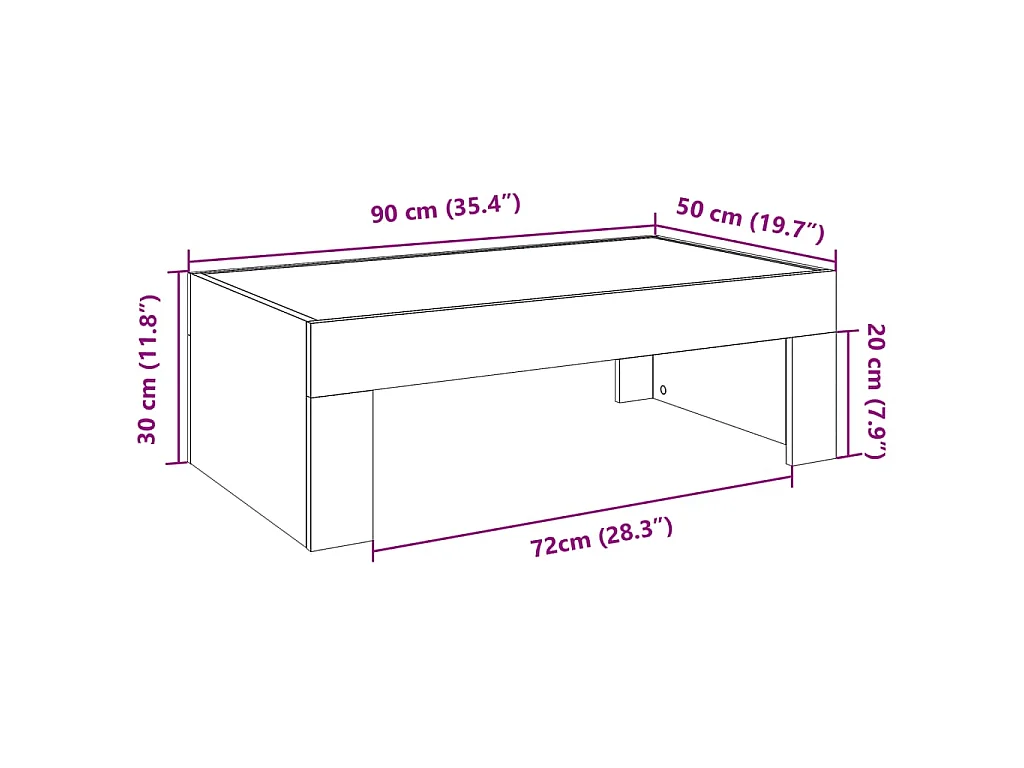 Mesa de centro luzes LED Infinity 90x50x30 cm carvalho sonoma