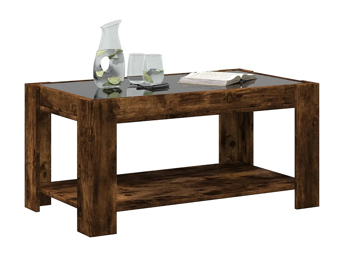 Table basse avec LED chêne fumé 93x53x45 cm bois d'ingénierie