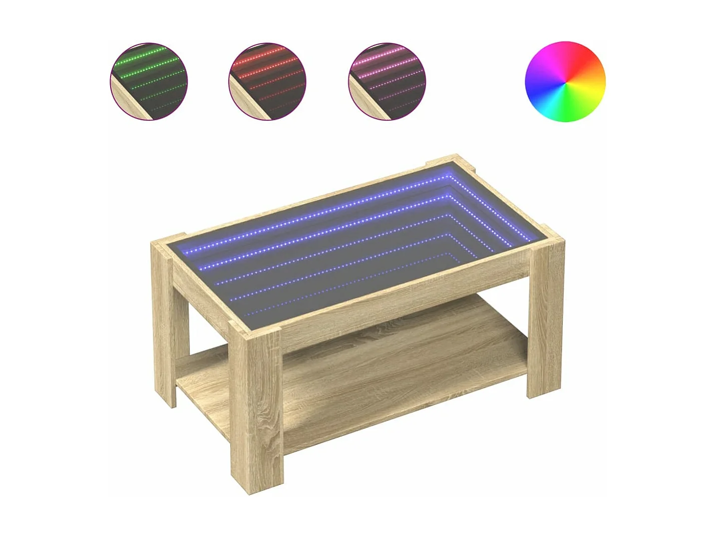 Mesa de centro y LED madera ingeniería roble Sonoma 93x53x45 cm