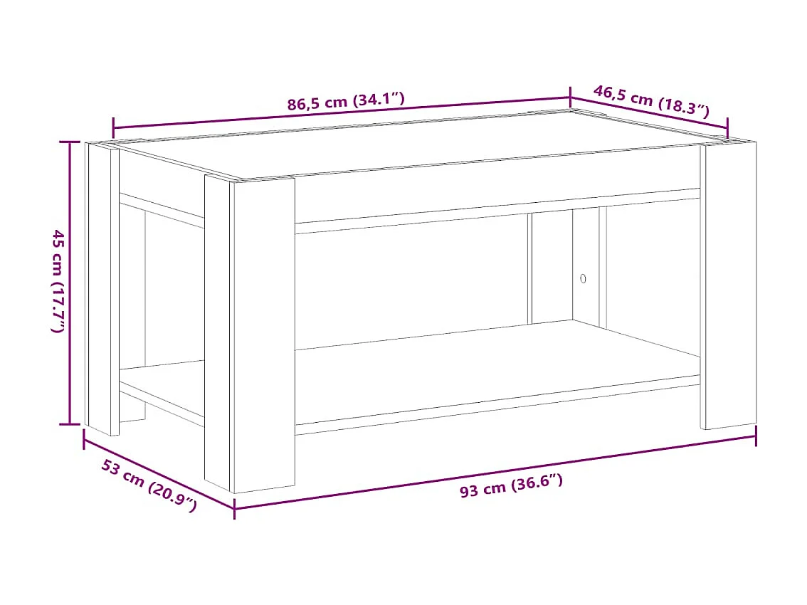 Mesa de centro y LED madera ingeniería roble Sonoma 93x53x45 cm