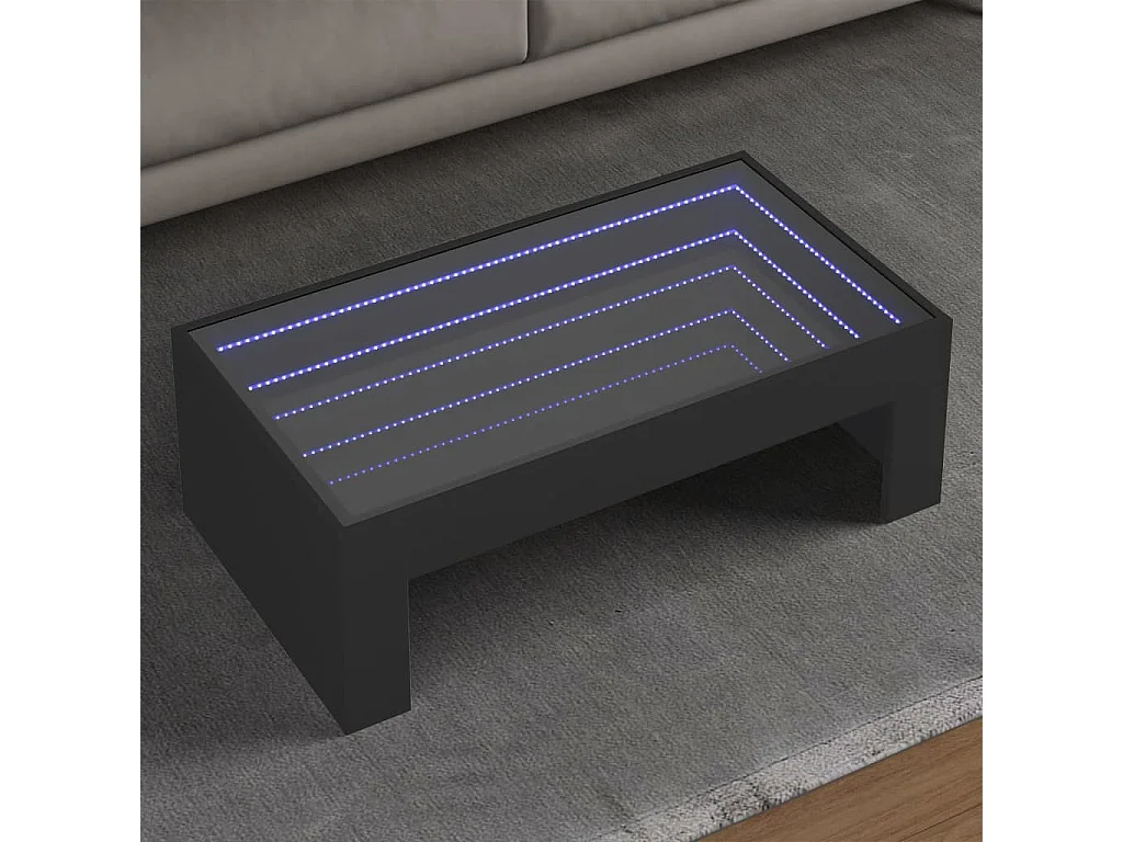 Table basse avec LED infini noir 90x50x30 cm