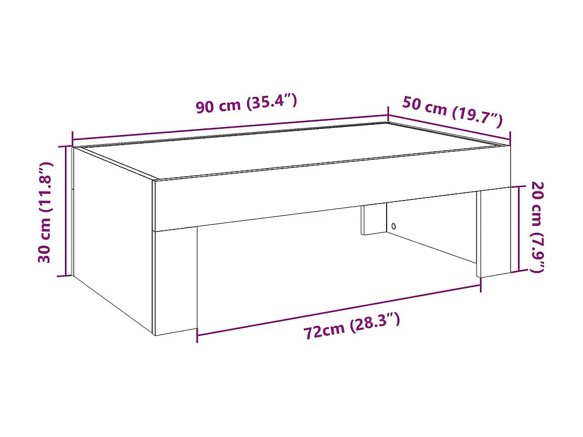 Table basse avec LED infini noir 90x50x30 cm