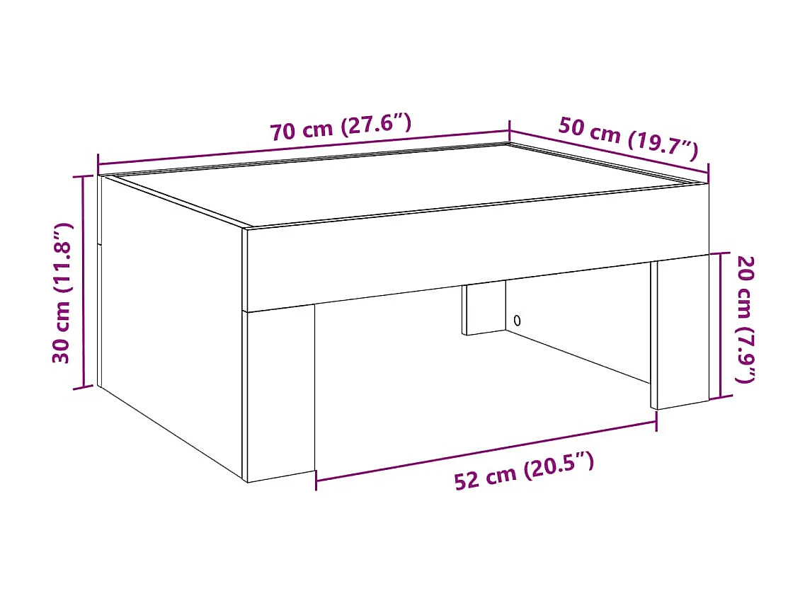 Table basse avec LED infini noir 70x50x30 cm