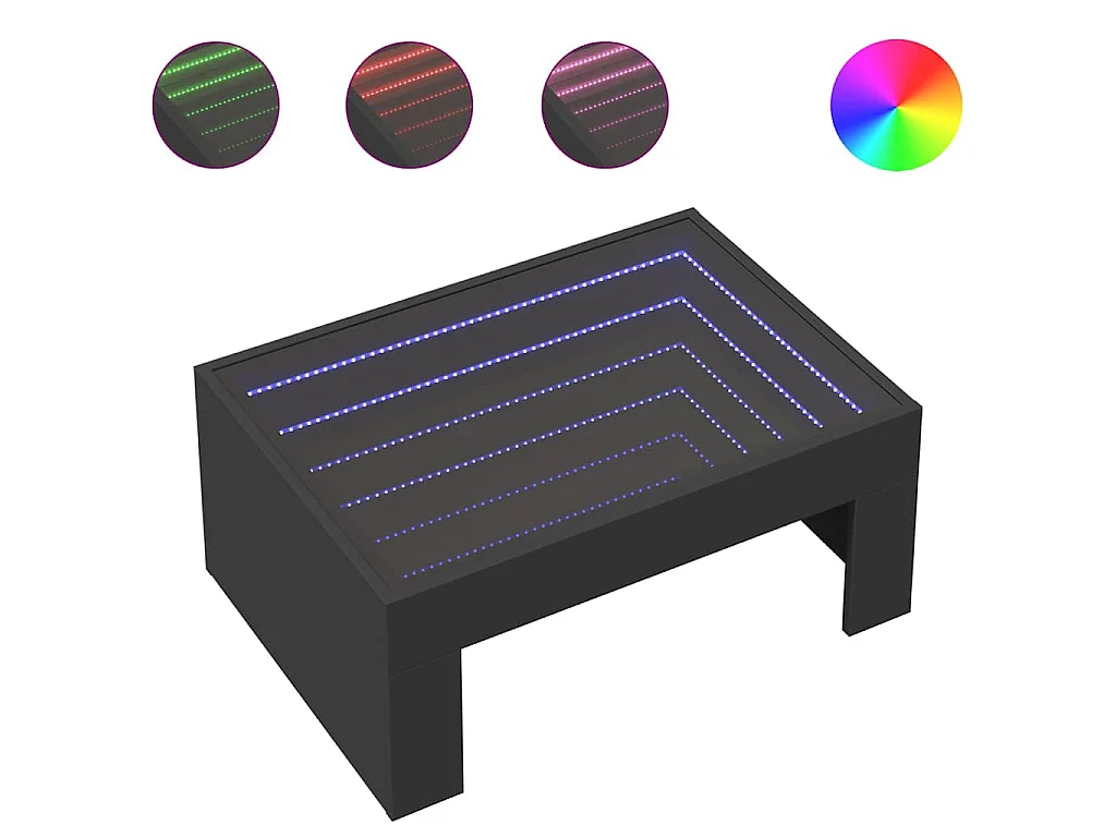 Couchtisch mit Infinity-LED Schwarz 70x50x30 cm
