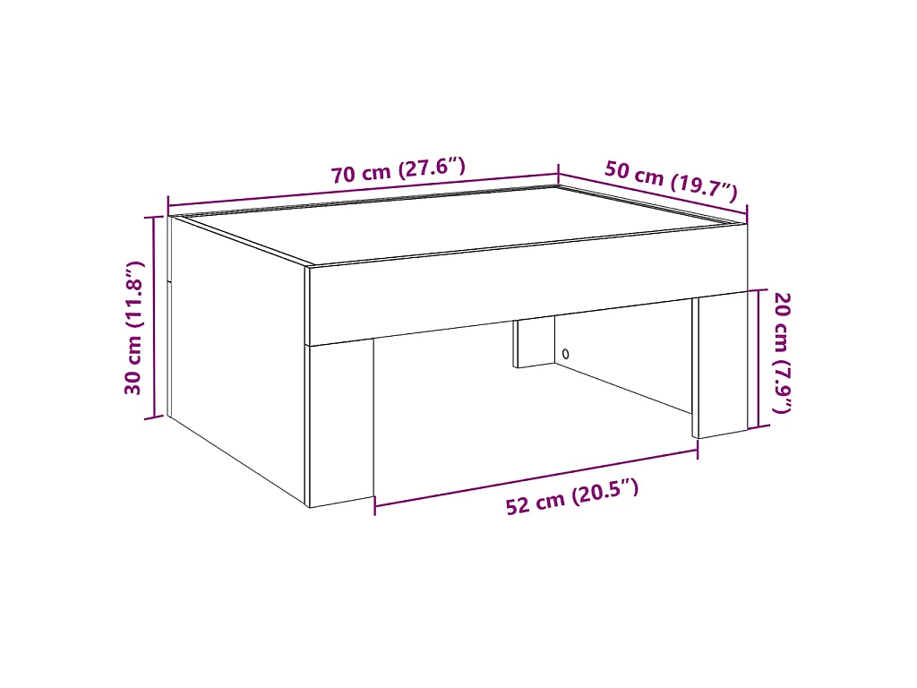 Couchtisch mit Infinity-LED Schwarz 70x50x30 cm