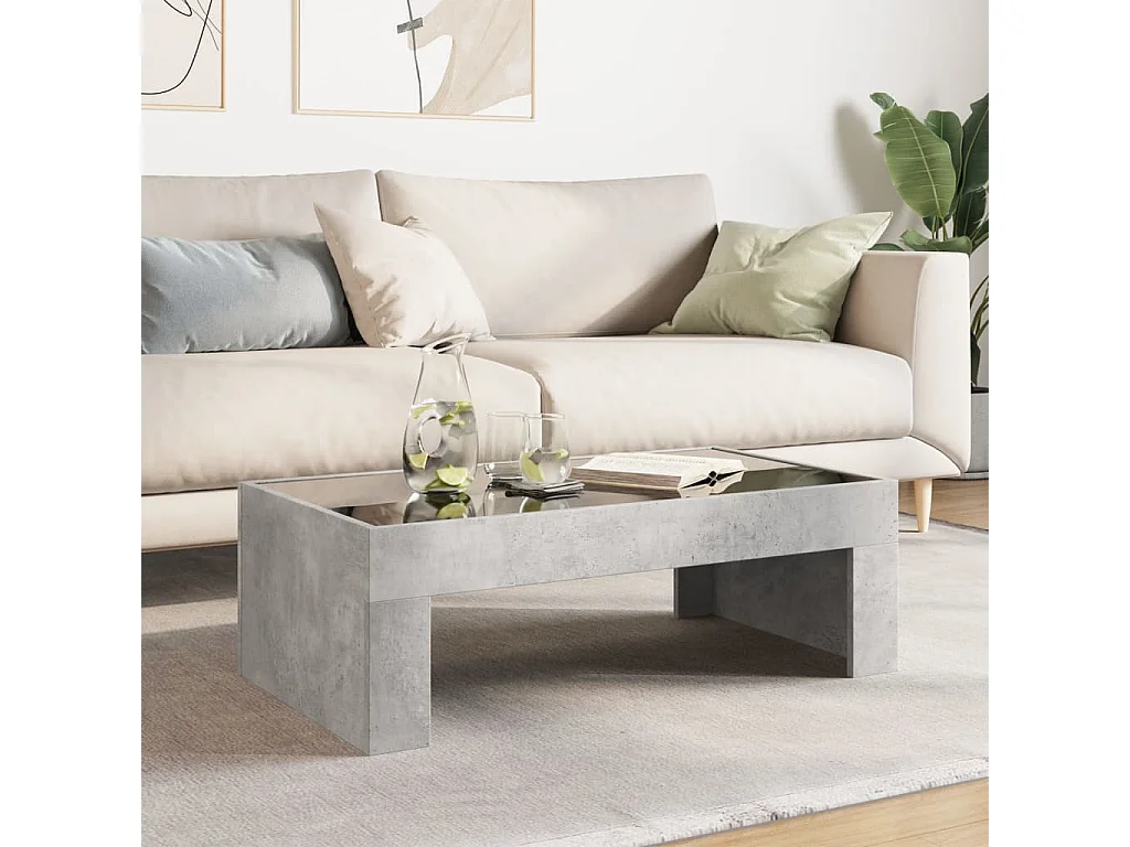 Table basse avec LED infini gris béton 90x50x30 cm