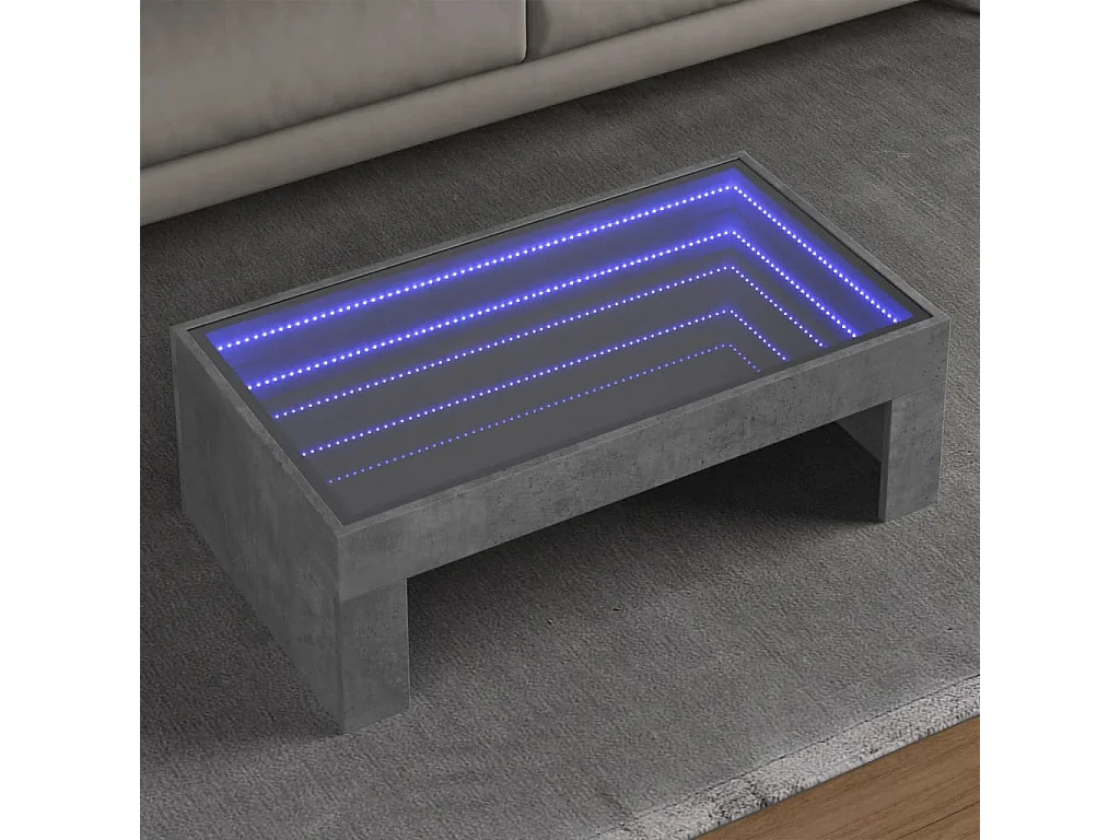 Table basse avec LED infini gris béton 90x50x30 cm