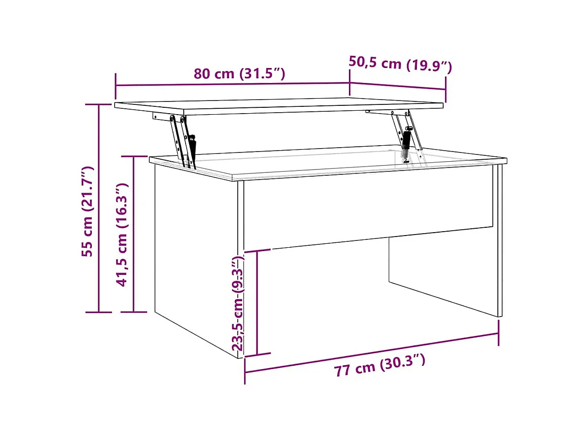 Table basse chêne artisanal 80x50,5x41,5 cm bois d'ingénierie