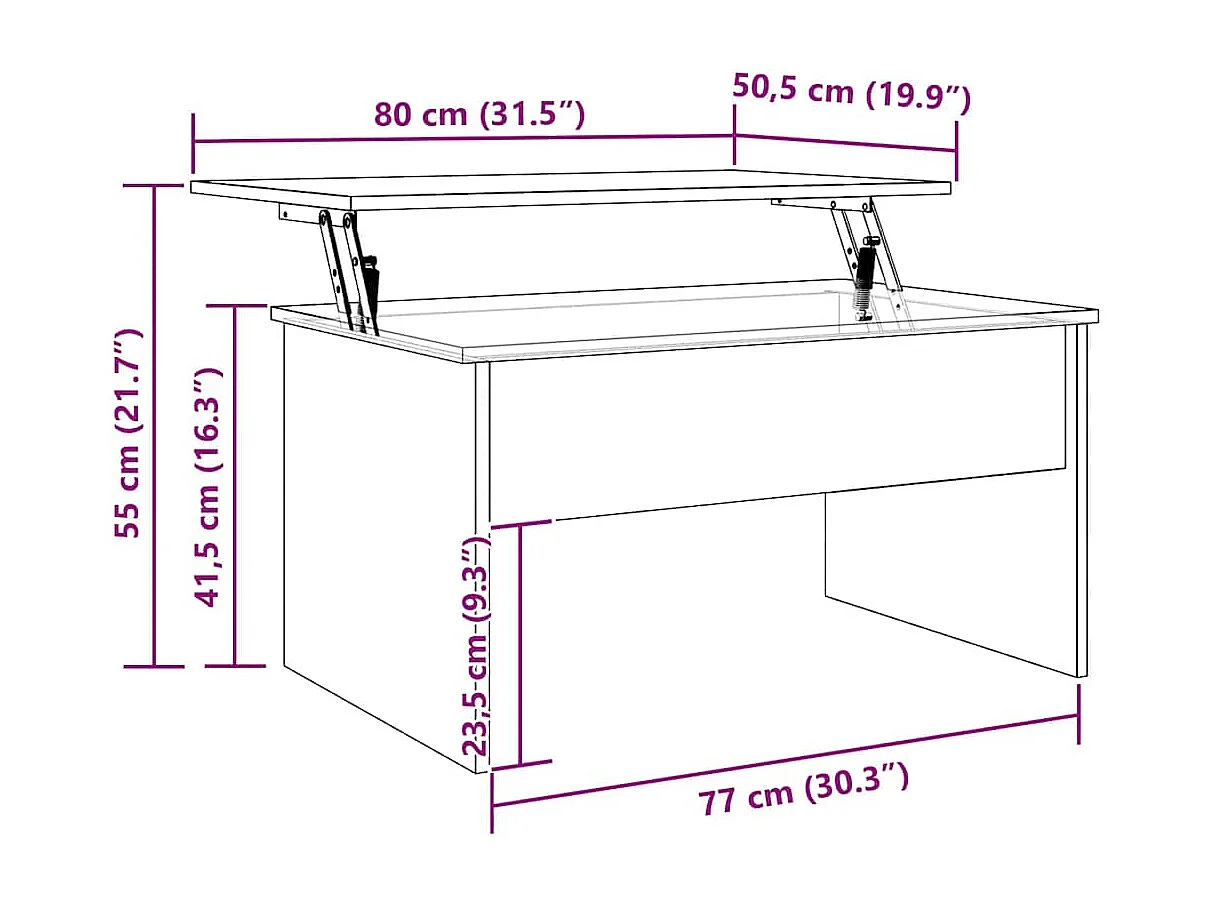 Table basse chêne artisanal 80x50,5x41,5 cm bois d'ingénierie
