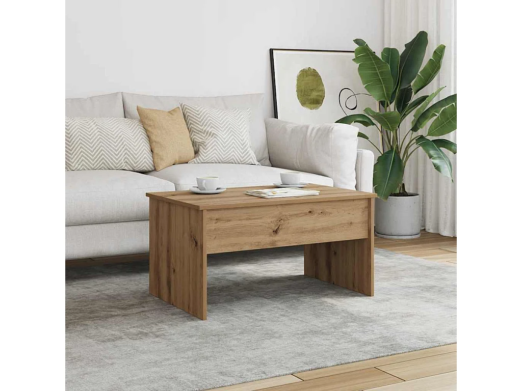 Table basse chêne artisanal 80x50,5x41,5 cm bois d'ingénierie