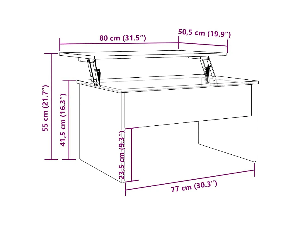 Table basse chêne artisanal 80x50,5x41,5 cm bois d'ingénierie