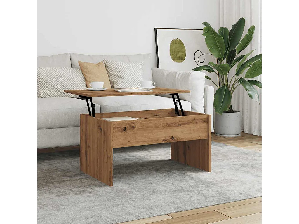 Table basse chêne artisanal 80x50,5x41,5 cm bois d'ingénierie