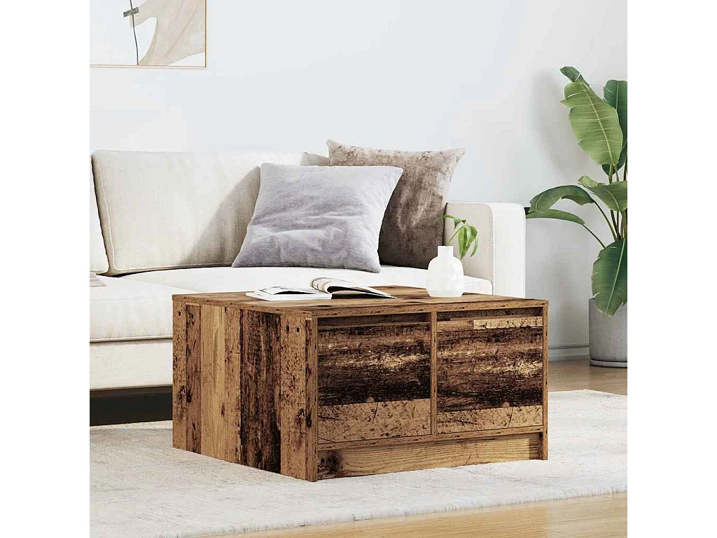Table basse avec tiroirs vieux bois 70,5x70x40 cm