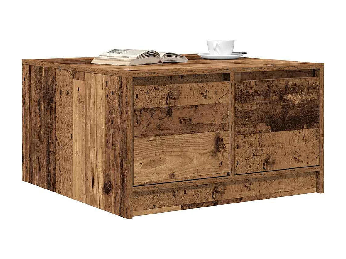 Table basse avec tiroirs vieux bois 70,5x70x40 cm