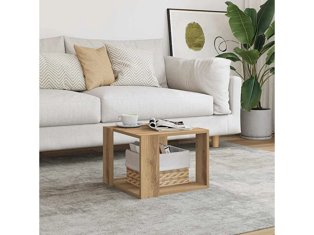 Salontafel 40x40x30 cm bewerkt hout artisanaal eikenkleur