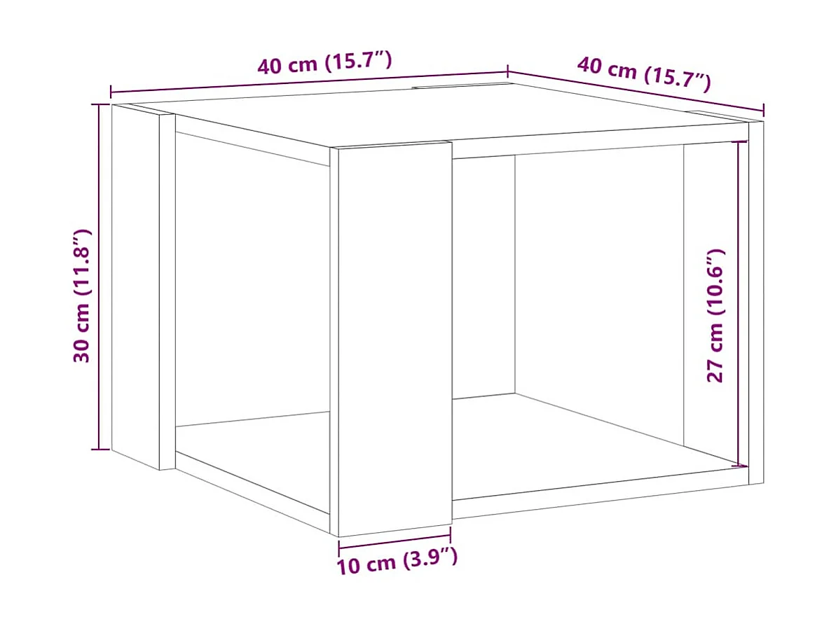 Salontafel 40x40x30 cm bewerkt hout artisanaal eikenkleur