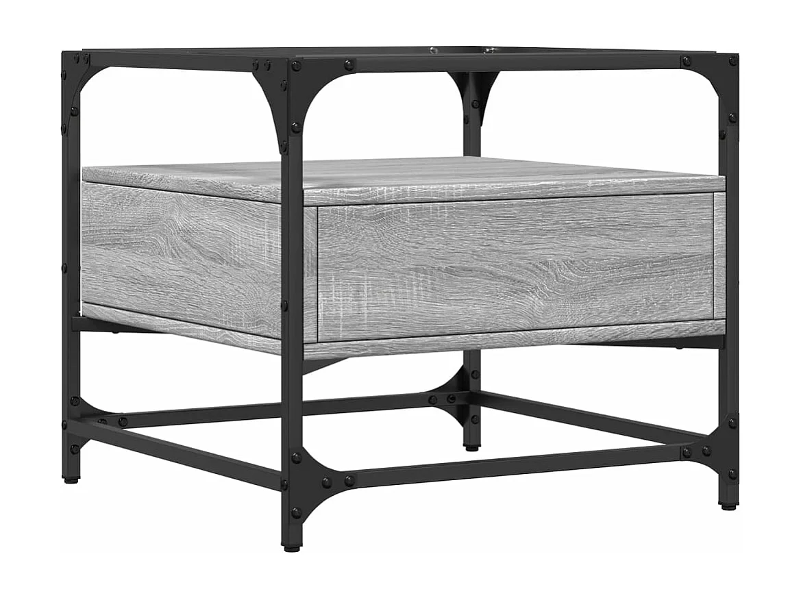 Tavolino con Piano in Vetro Grigio Sonoma 50x50x45 cm Acciaio