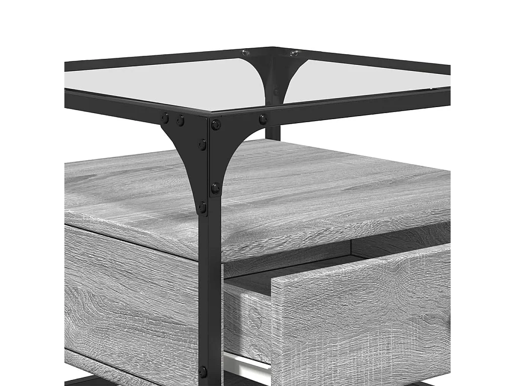 Tavolino con Piano in Vetro Grigio Sonoma 50x50x45 cm Acciaio