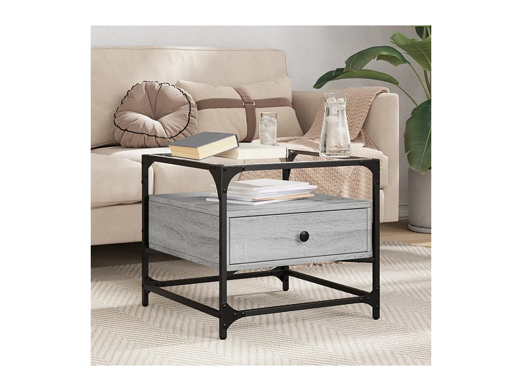 Table basse avec dessus en verre sonoma gris 50x50x45 acier