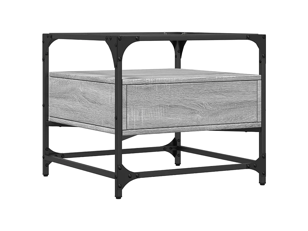 Tavolino con Piano in Vetro Grigio Sonoma 50x50x45 cm Acciaio
