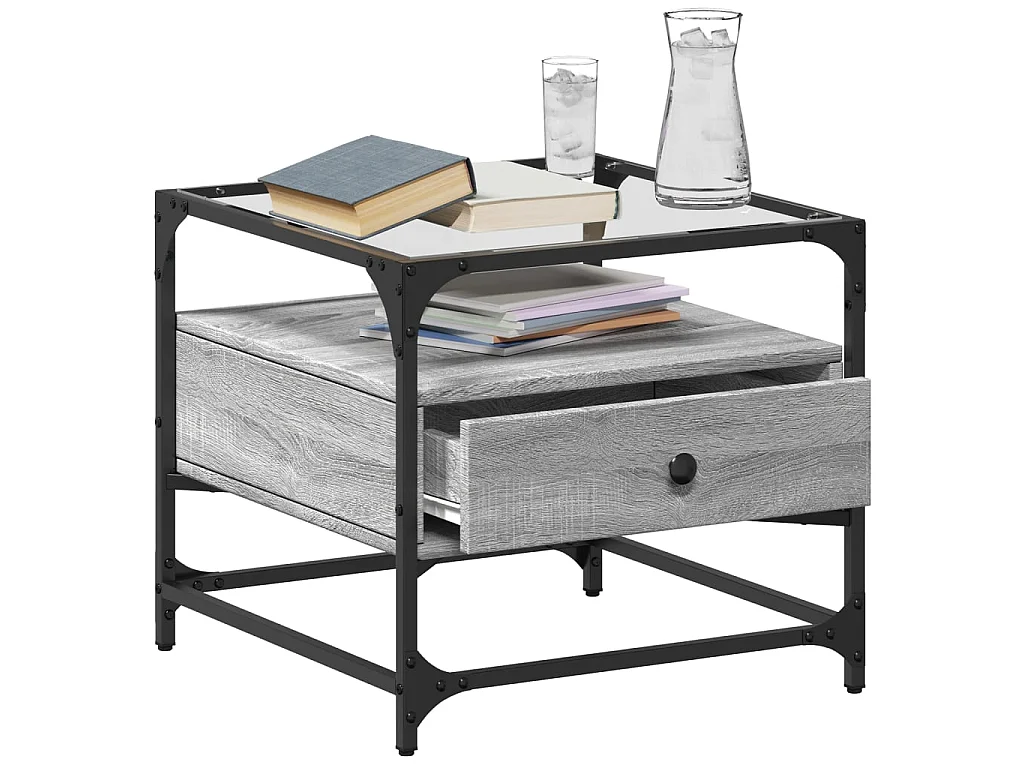 Table basse avec dessus en verre sonoma gris 50x50x45 acier