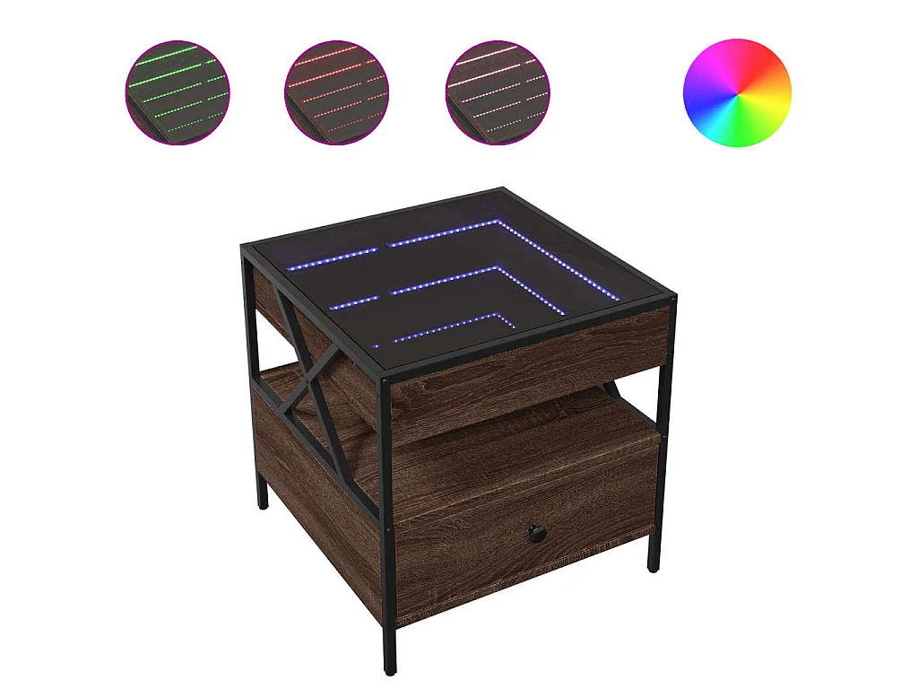 Couchtisch mit Infinity-LED Braun Eichen-Optik 50x50x51 cm