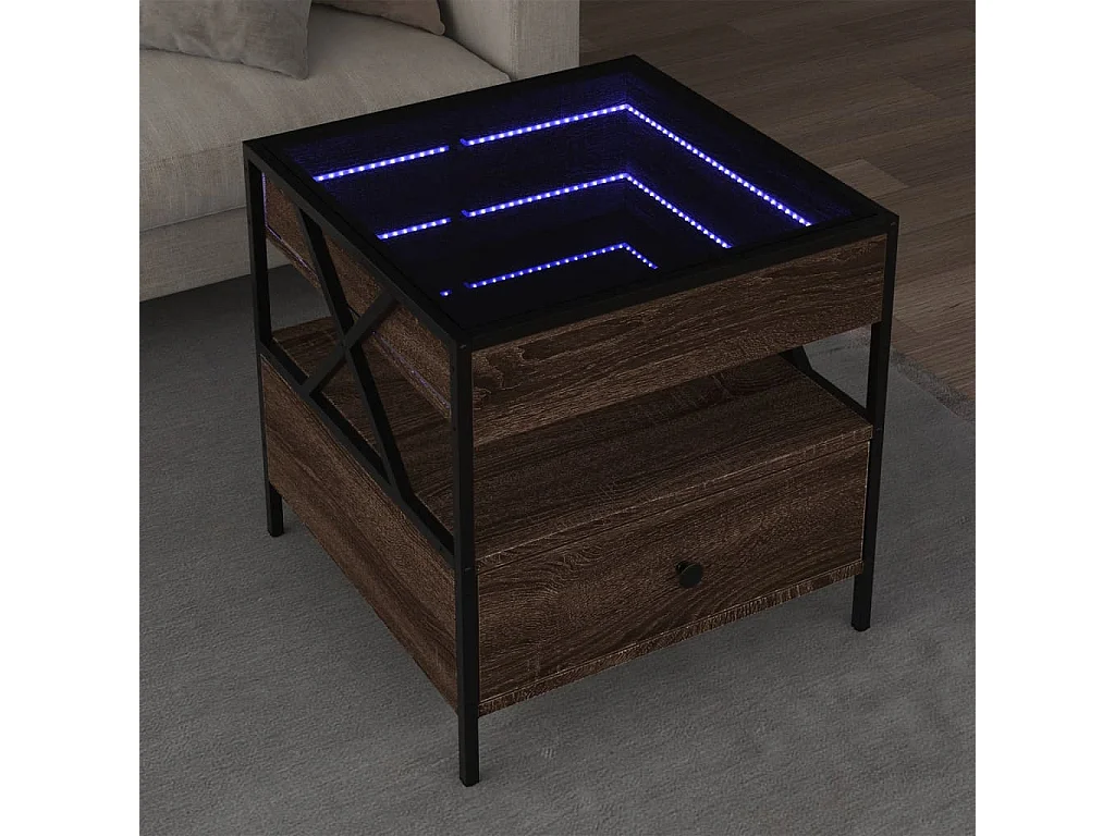 Couchtisch mit Infinity-LED Braun Eichen-Optik 50x50x51 cm
