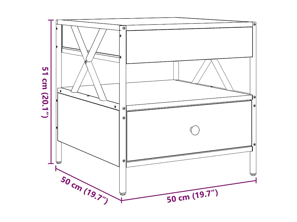 Couchtisch mit Infinity-LED Braun Eichen-Optik 50x50x51 cm