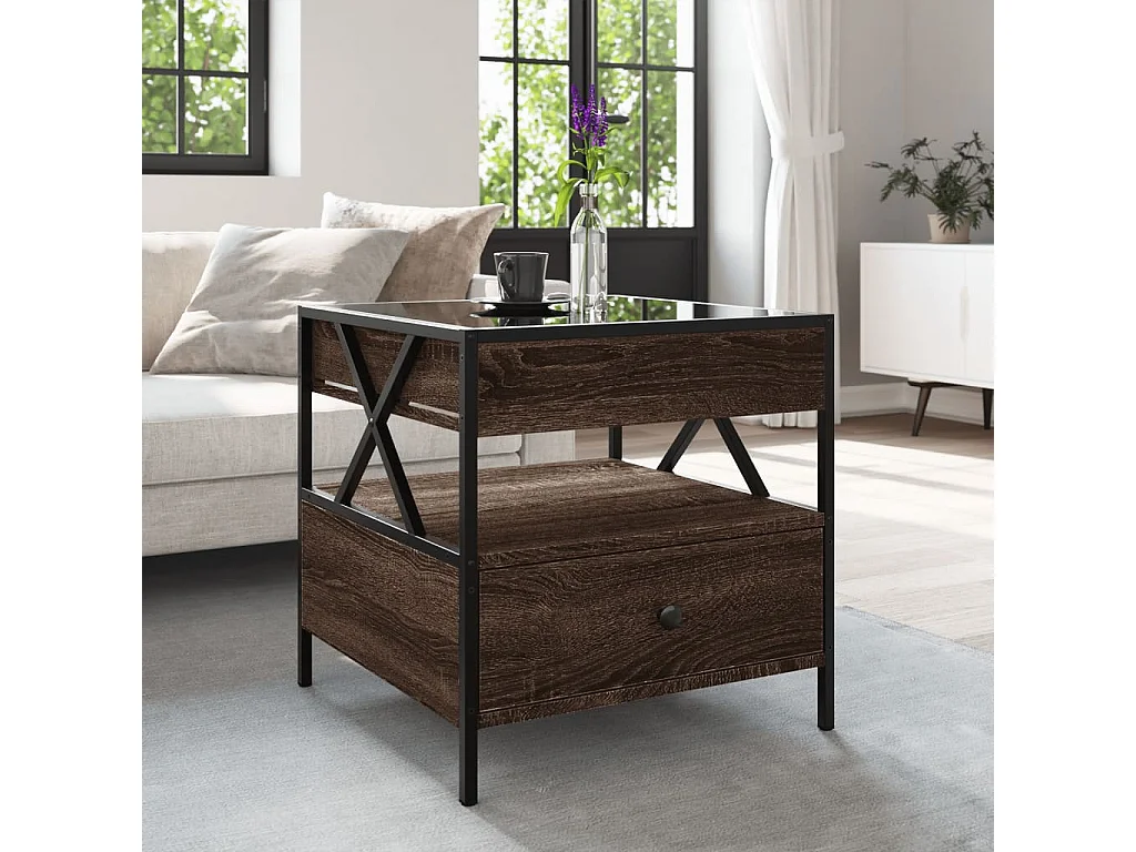Couchtisch mit Infinity-LED Braun Eichen-Optik 50x50x51 cm
