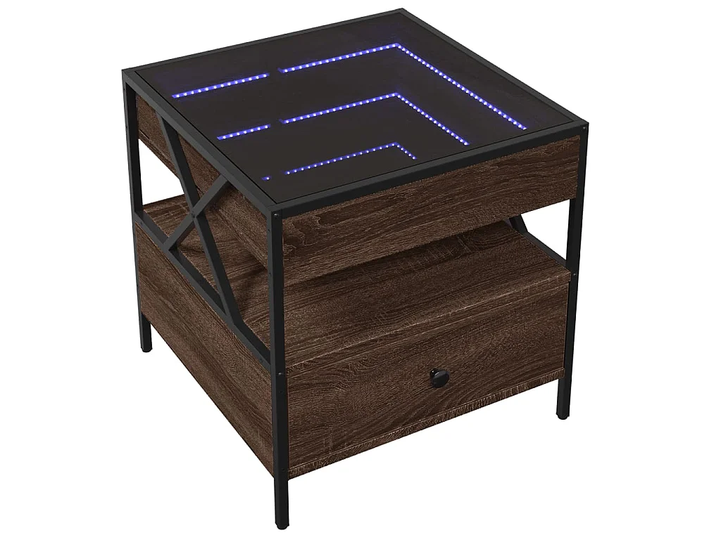 Table basse avec LED Infinity chêne marron 50x50x51 cm